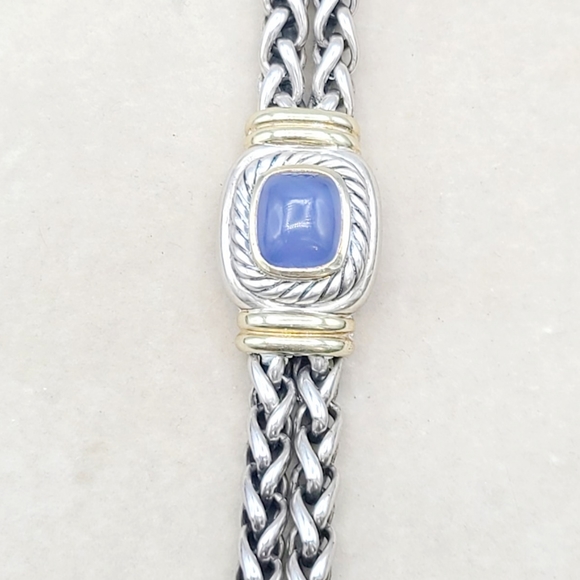 David Yurman Large Albion Double Wheat Chain Bracelet With Chalcedony And Gold - Picture 7 of 12